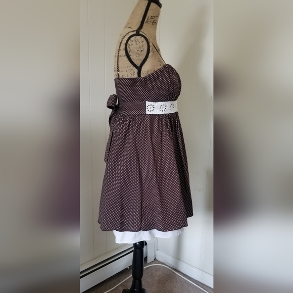 Speechless Brand Adorable Babydoll Sundress Brown W/White Polka Dots & Daisies - Picture 5 of 6